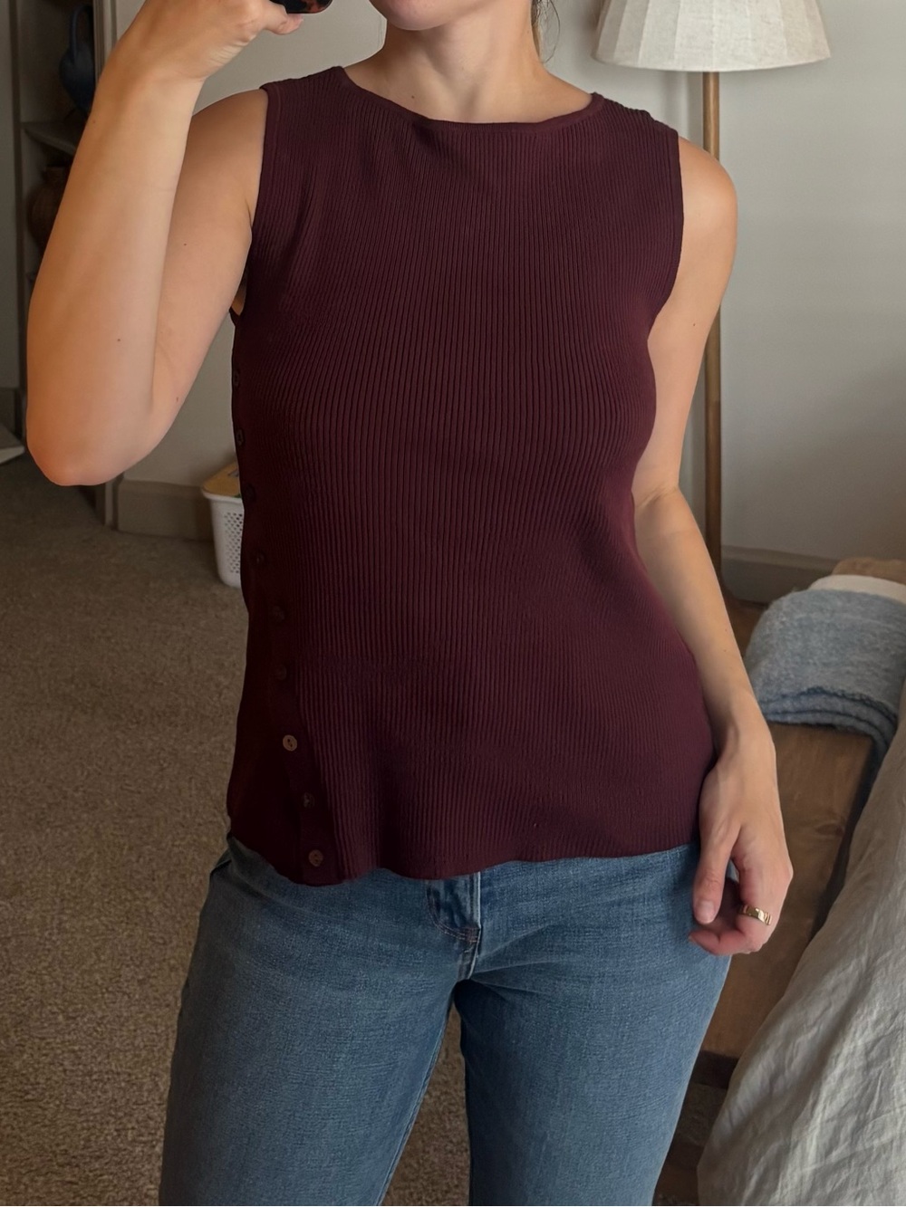 Abercrombie & Fitch Burgundy Ribbed Button-Trim Tank
